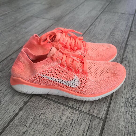 Nike Free RN Flyknit 2017 Women’s Running Shoes Size 6.5 Coral Pink White - Picture 3 of 11